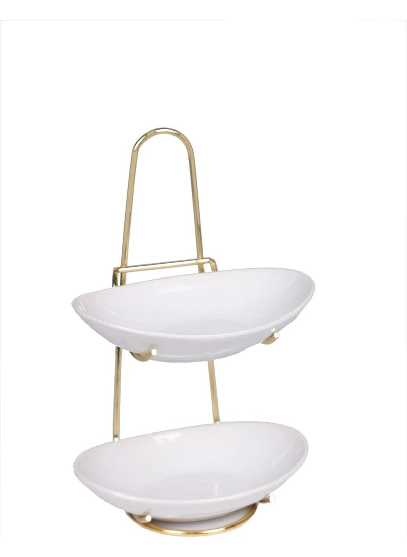 Devigo Two Tier Snack Presentation Bowl White Ellipse  - Image 3