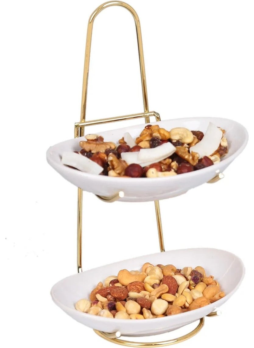Devigo Two Tier Snack Presentation Bowl White Ellipse  - Image 1