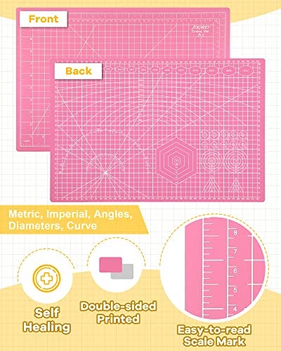 Idemeet Density-upgraded 18"x12" Self Healing Cutting Mat, Idemeet Rotary Sewing Mat for Crafts, 5-Ply Blade Table Protector Cut Board for Fabric Leather Cutting Quilting Modeling Hobby Project, A3, Pink - Image 4