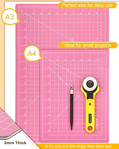 Idemeet Density-upgraded 18"x12" Self Healing Cutting Mat, Idemeet Rotary Sewing Mat for Crafts, 5-Ply Blade Table Protector Cut Board for Fabric Leather Cutting Quilting Modeling Hobby Project, A3, Pink - Image 2