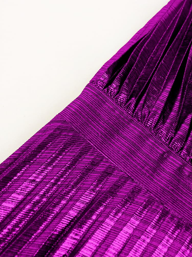 AOMEI Women's Purple Luxury Metallic One Shoulder Sleeveless Elegant Pleated Long Dress (M,Medium) - Image 5