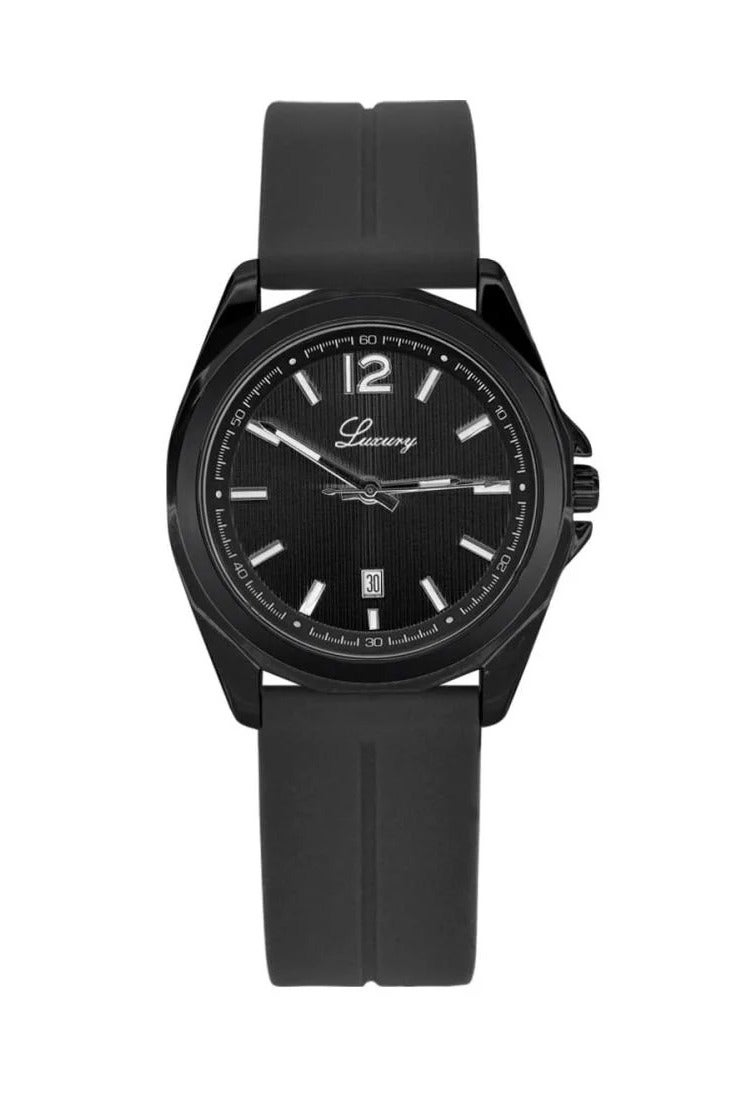 لكجر ساعة رجالية بسير جلد سوداء اللون