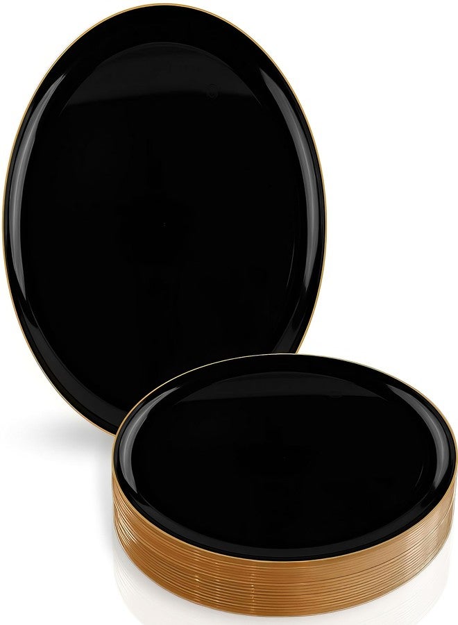 Blue Sky Edge Elegant Disposable 6.3" Black with Gold Rim Plastic Plates - 10 Count | Ideal for Parties and Events - Image 1