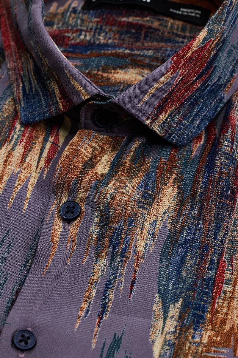 SNITCH Purple Abstract Long Sleeve Slim Fit Casual Shirt