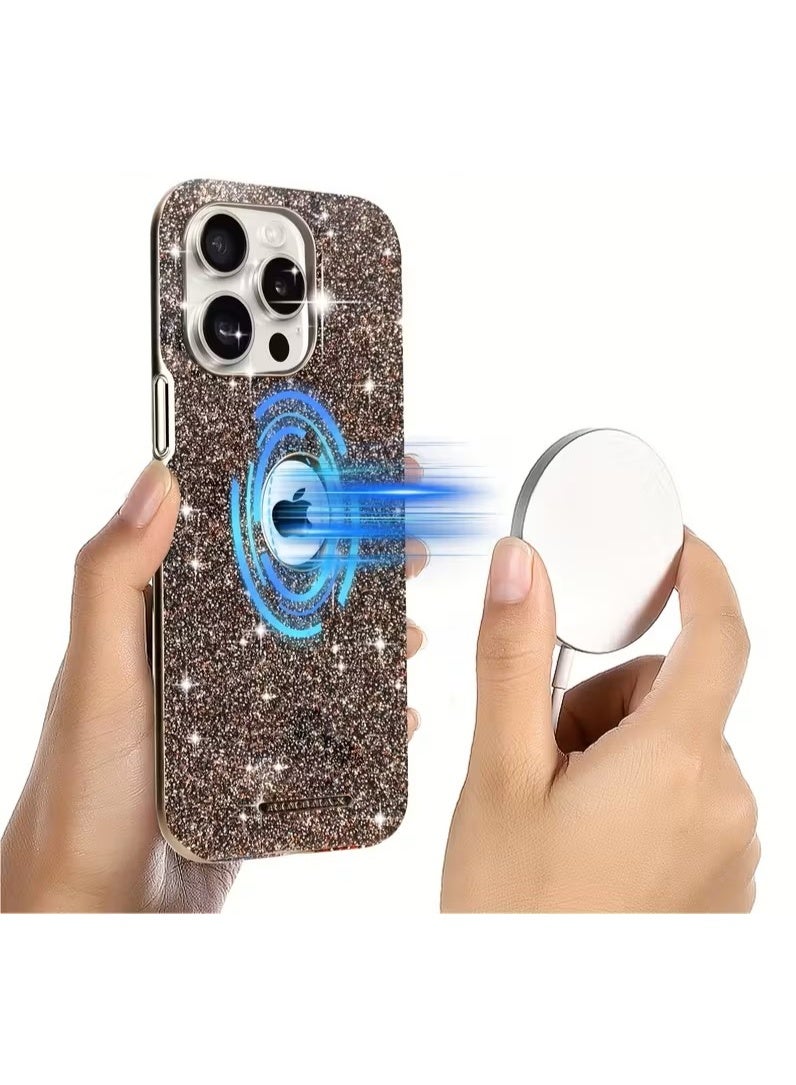 Temu iPhone 16 Pro Max Phone Case, Electroplated Magnetic Charging Frame, Luxury Cover with Shiny Gemstones and Sparkling Crystals, Full Protection Against Shocks and Scratches - Image 2