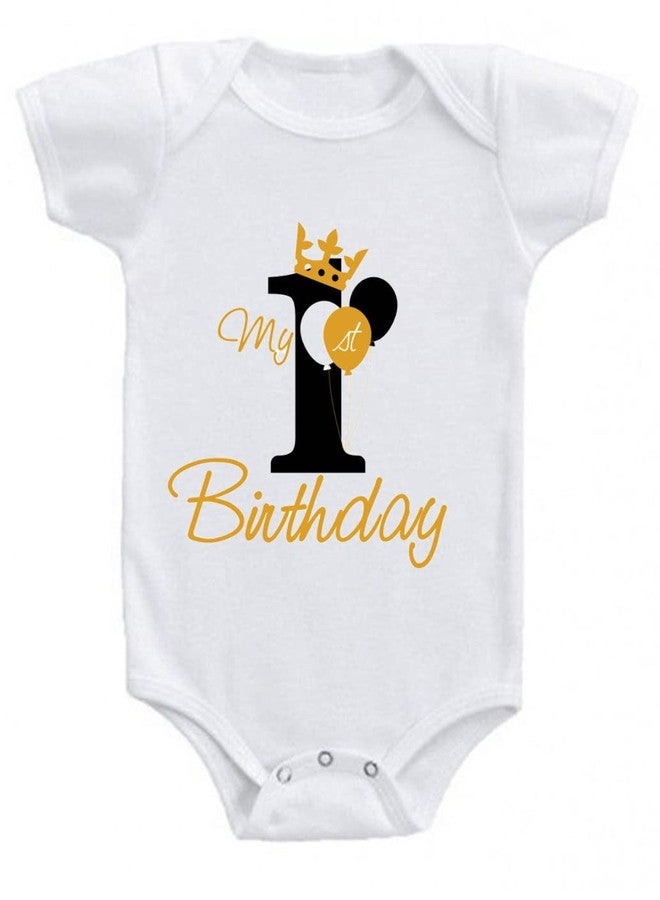 American Apple Attractive Print Rompers for Baby Boys & Girls - Birthday Party Dresses (6-9 Months, Happy 1st Birthday - Black) - Image 1