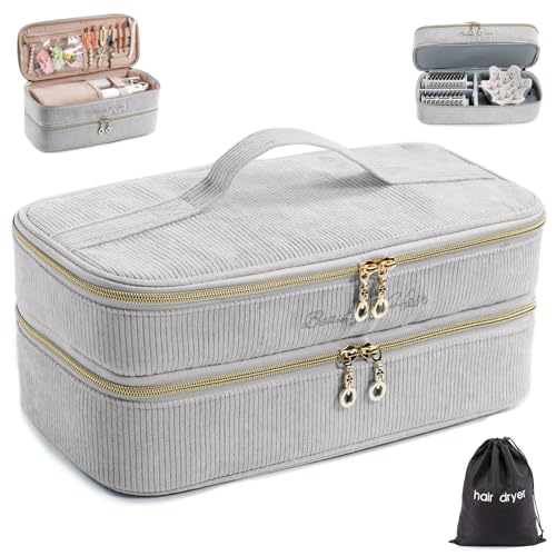 ELCUPA Doublelayer Hair Tools Travel Case with Black Hair Dryer Bag with Detachable Divider compatible with Shark FlexStyleSmoothStyle Flat Curling Iron Travel Organizer - Image 1