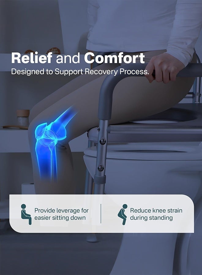 والالا حاملات مقعد المرحاض لكبار السن، مقعد مرحاض مرتفع مع مقابض، إطارات وقضبان أمان للمرحاض لكبار السن وذوي الاحتياجات الخاصة، كرسي حمام مرتفع مع مساند للذراعين، قضيب إمساك برفع المرحاض، يتضمن حامل مناشف ورقية - Image 3