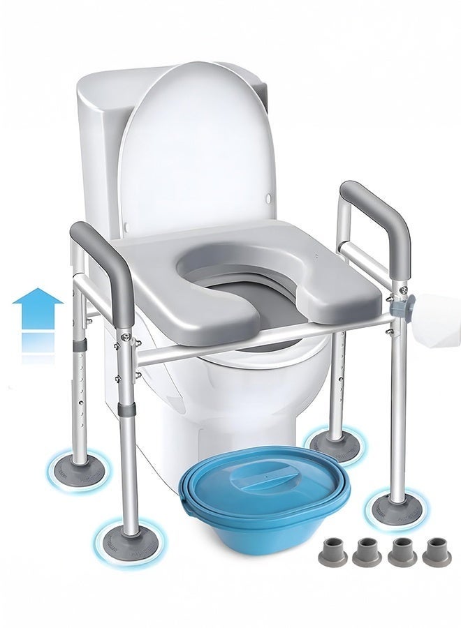 والالا حاملات مقعد المرحاض لكبار السن، مقعد مرحاض مرتفع مع مقابض، إطارات وقضبان أمان للمرحاض لكبار السن وذوي الاحتياجات الخاصة، كرسي حمام مرتفع مع مساند للذراعين، قضيب إمساك برفع المرحاض، يتضمن حامل مناشف ورقية - Image 1