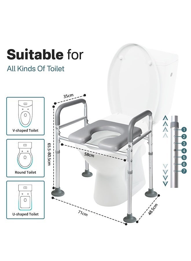 والالا حاملات مقعد المرحاض لكبار السن، مقعد مرحاض مرتفع مع مقابض، إطارات وقضبان أمان للمرحاض لكبار السن وذوي الاحتياجات الخاصة، كرسي حمام مرتفع مع مساند للذراعين، قضيب إمساك برفع المرحاض، يتضمن حامل مناشف ورقية - Image 5