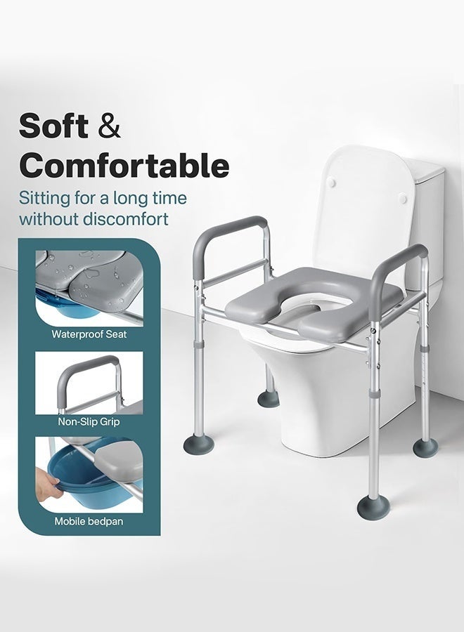 والالا حاملات مقعد المرحاض لكبار السن، مقعد مرحاض مرتفع مع مقابض، إطارات وقضبان أمان للمرحاض لكبار السن وذوي الاحتياجات الخاصة، كرسي حمام مرتفع مع مساند للذراعين، قضيب إمساك برفع المرحاض، يتضمن حامل مناشف ورقية - Image 4