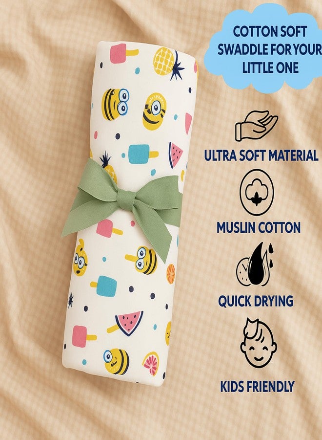 Nestlooms 100% Cotton Muslin Baby Swaddle/Blanket/Multipurpose Wrap for New Born Baby - Soft Swaddle Cloth for Baby boy and Girl, Towel, Printed Mulmul Muslin Swaddle Wrap (Tropical Treats) - Image 2