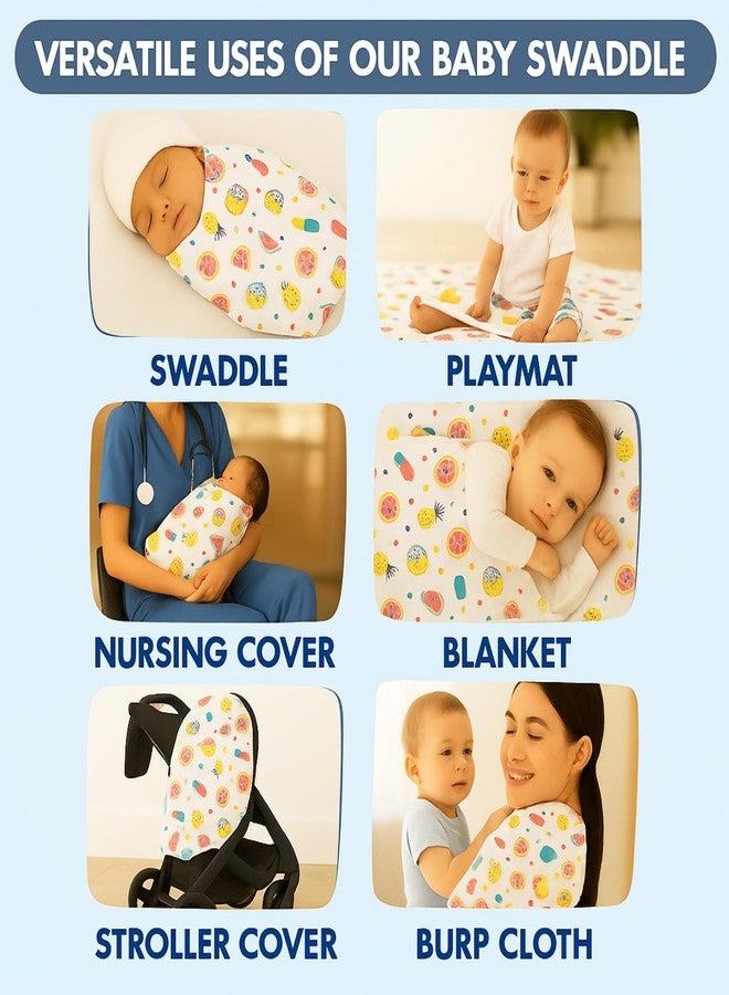 Nestlooms 100% Cotton Muslin Baby Swaddle/Blanket/Multipurpose Wrap for New Born Baby - Soft Swaddle Cloth for Baby boy and Girl, Towel, Printed Mulmul Muslin Swaddle Wrap (Tropical Treats) - Image 4