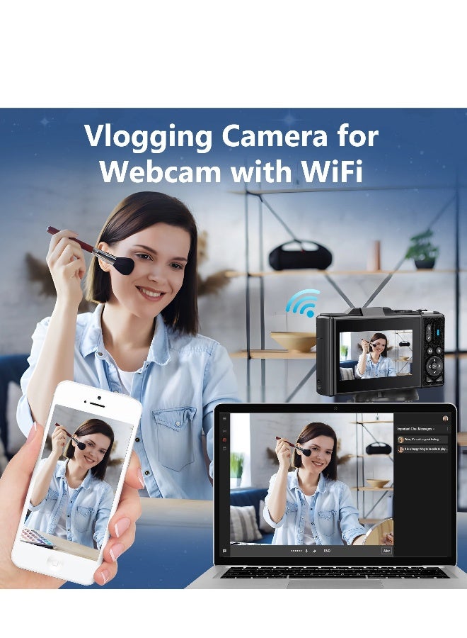 Generic 64MP Digital Camera for Photography and Video, 4K Vlogging Camera for YouTube with 3'' Flip Screen, 18X Digital Zoom Digital Camera for Gift, Compact Anti Shake Vlogging Camera for Live Streaming Travel Photography, with 64GB SD Card - Image 4