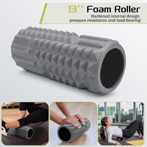 Krightlink 5-in-1 Foam Roller Set, Massage Roller Stick, Massage Ball, Resistance Band for Deep Muscle Massage, Trigger Point Release, Pilates, Yoga (Grey) - Image 2