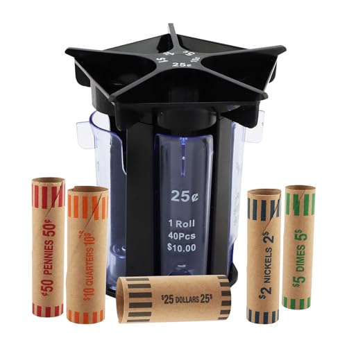 Trasylph Coin Counter Coin Sorter Tube, 5-in-1 Change Sorter Coin Organizer with Coin Wrappers, Change Counter Machine Coin Roller Coin Bank Holder Coin Wrappers, Easy to Use & Accurate - Image 1