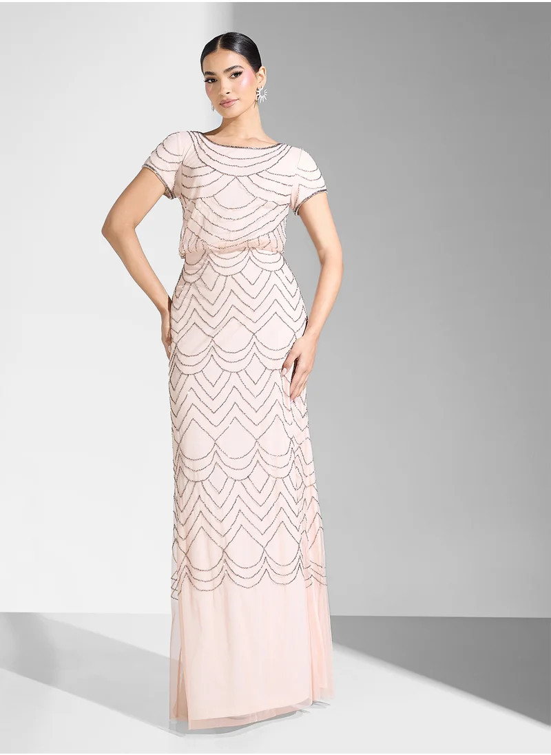 ادريانا بابيل Embellished Crew Neck Tiered Dress