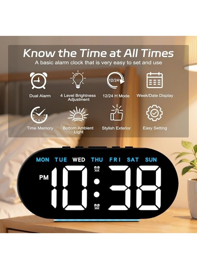 Necomi 7.8'' Digital Alarm Clock, Necomi LED Digital Clock with Ambient Light, with Day/Date/Temperature/ 12/ 24H/ Dual Alarm/Snooze, Bedside Desk Table Clock, for Office Bedroom Kids Elderly - Image 3
