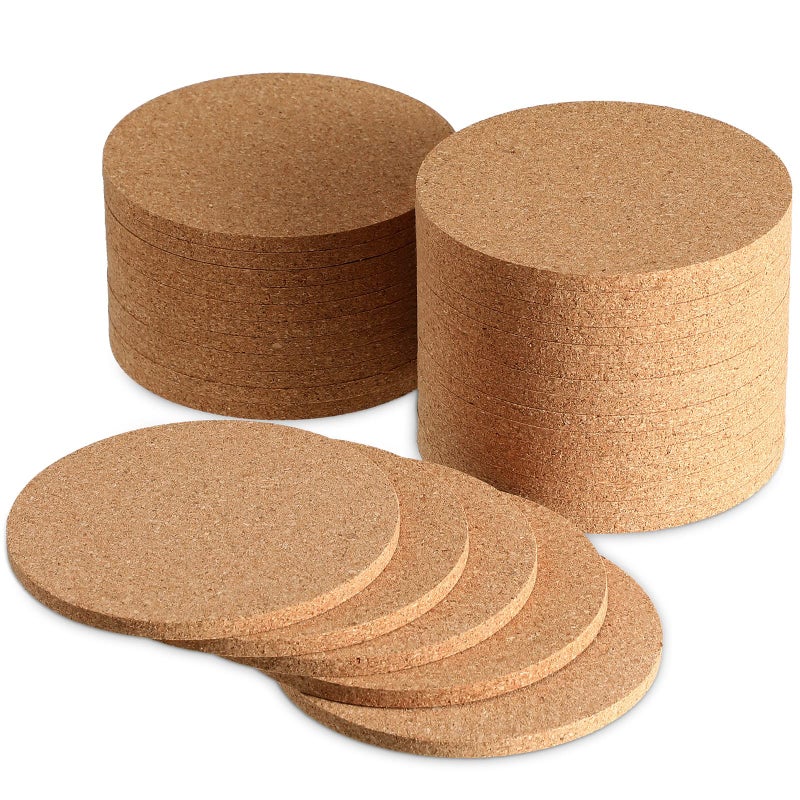 Potchen 120 Pcs Cork Coaster Bulk 4 Inch Round Cork Coasters for Drink Absorbent Heat Resistant Drink Coaster Reusable Blank Coasters for DIY Crafts Laser Engraving Tabletop Protection Party Decor
