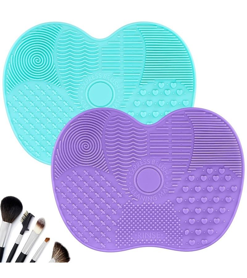 Color Green Purple Pink Red Makeup Brush Cleaning Mat with Suction Cup Portable Washing Tool - Image 1
