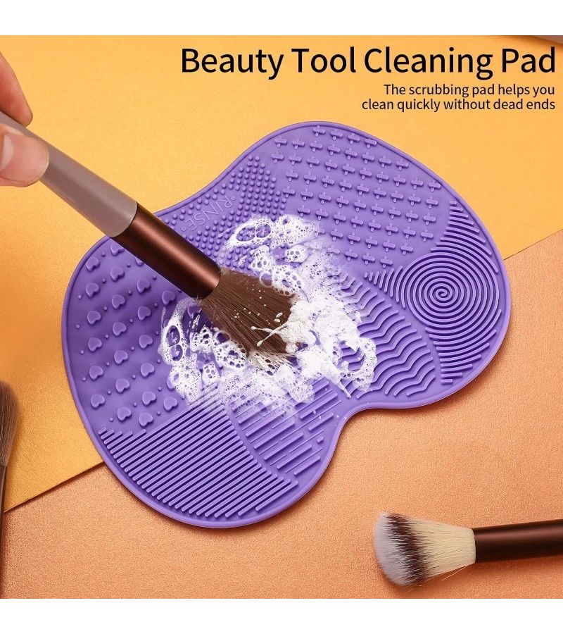 Color Green Purple Pink Red Makeup Brush Cleaning Mat with Suction Cup Portable Washing Tool - Image 4