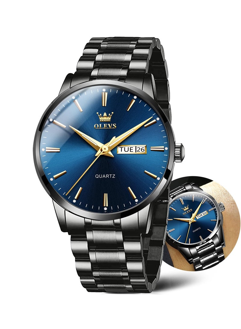 OLEVS Classic Men Watches with Date,Stainless Steel Man Watch with Date, Bussiness Watches for Men,Luminous Quartz Mens Watches, Waterproof Male Watch with Week - Image 1