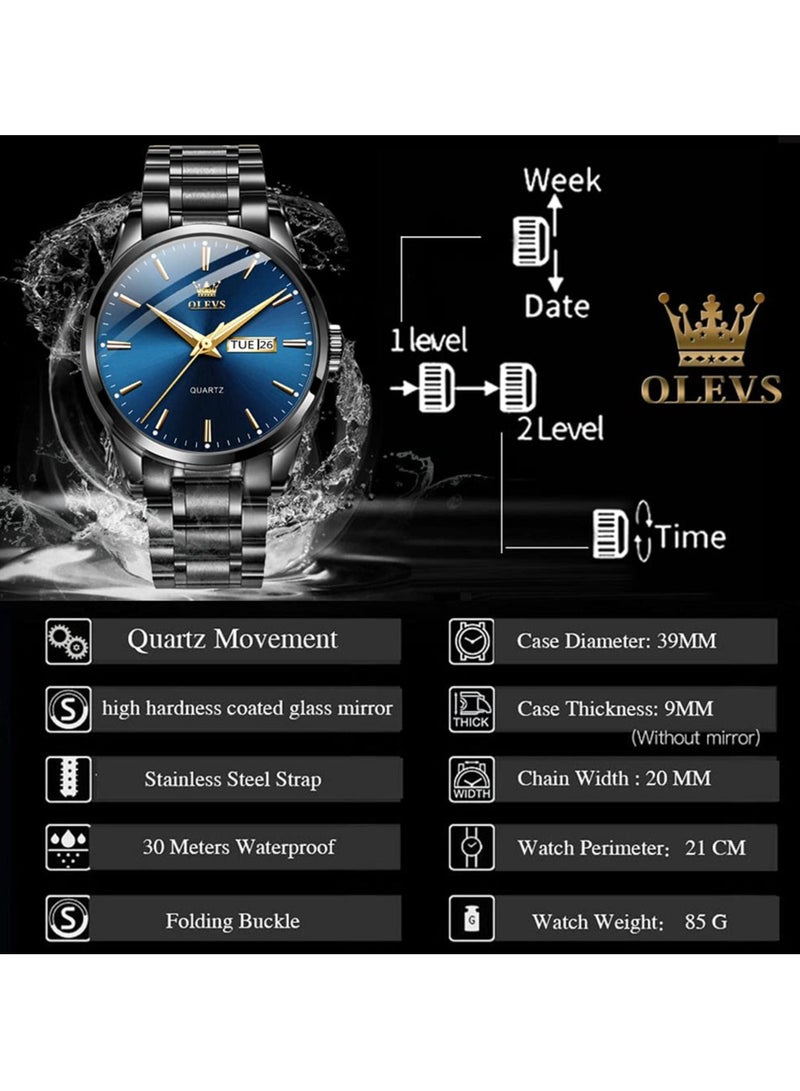 OLEVS Classic Men Watches with Date,Stainless Steel Man Watch with Date, Bussiness Watches for Men,Luminous Quartz Mens Watches, Waterproof Male Watch with Week - Image 5