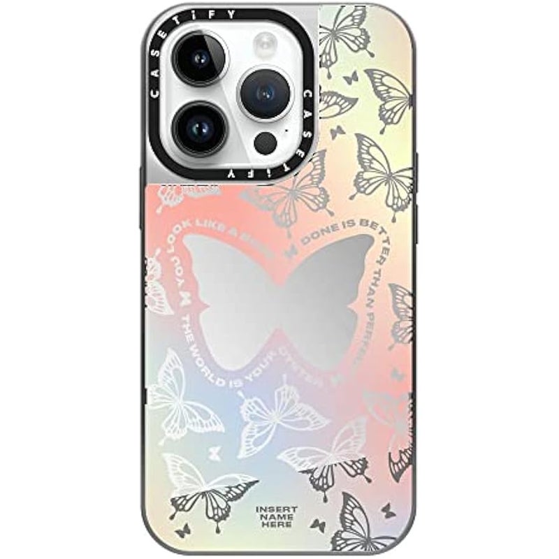 Casetify Mirror Case for iPhone 14 Pro Compatible with Magsafe - You Give Me erflies - Silver on Silver - Image 2