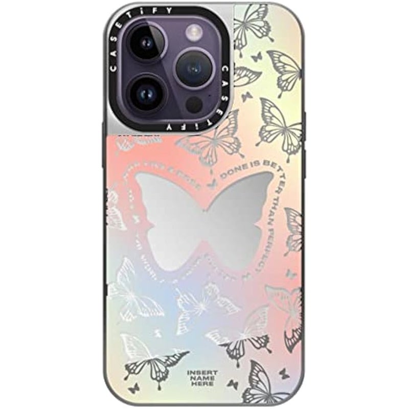 Casetify Mirror Case for iPhone 14 Pro Compatible with Magsafe - You Give Me erflies - Silver on Silver - Image 1