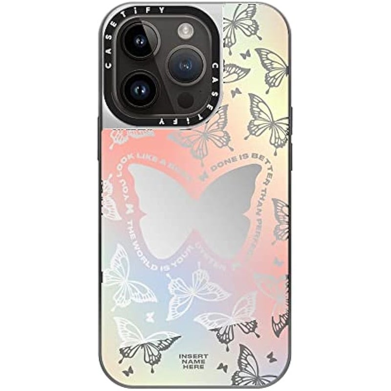 Casetify Mirror Case for iPhone 14 Pro Compatible with Magsafe - You Give Me erflies - Silver on Silver - Image 3