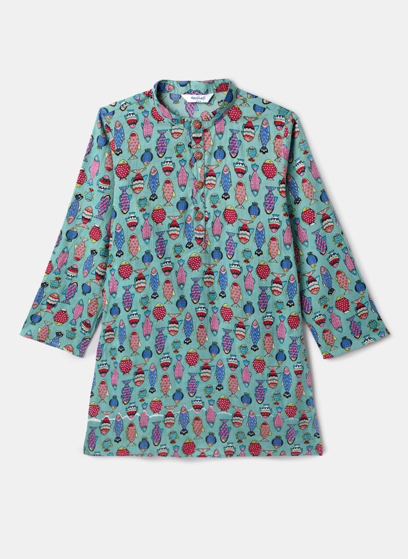 Nautinati Multicolor Festive Block-print Kurta and Pyjama Set for Boys - Image 3
