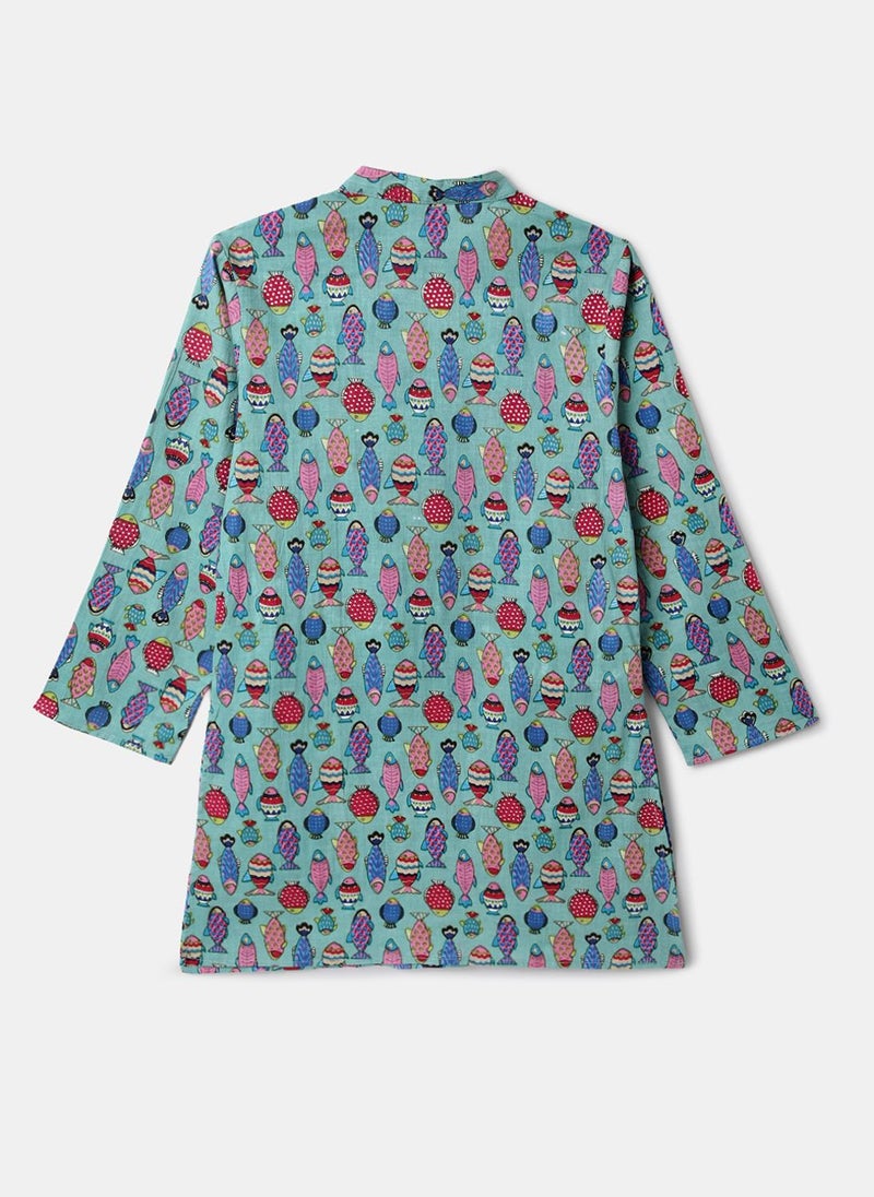 Nautinati Multicolor Festive Block-print Kurta and Pyjama Set for Boys - Image 4