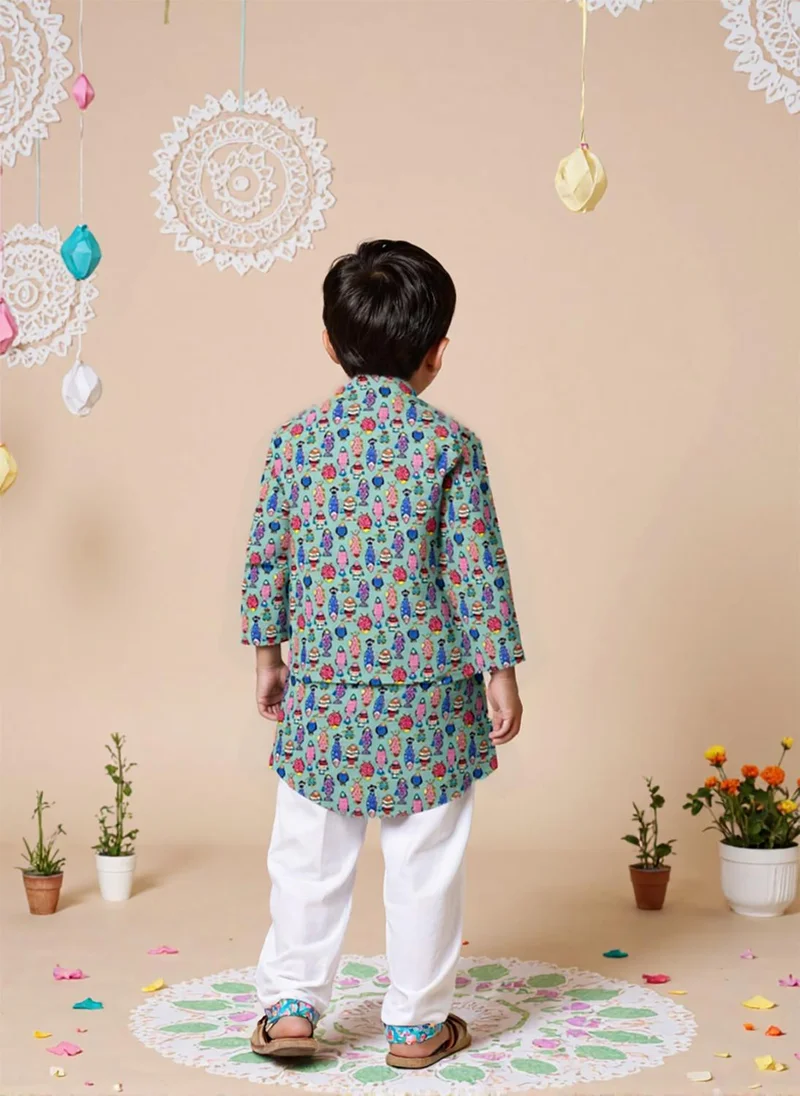 Nautinati Nautinati Multicolor Festive Block-print Kurta and Pyjama Set for Boys