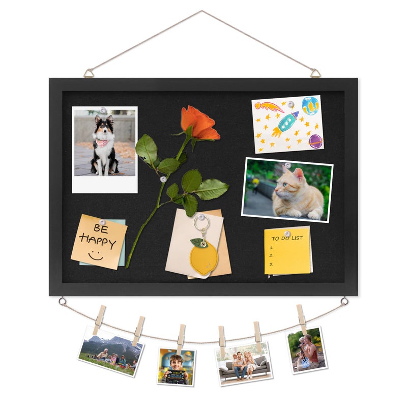 DAHAPYBOO Cork Board with Linen Black,Bulletin Board 17"x12" .Corkboards for Office Home School Message Board or Vision Board Decoration. - Image 1