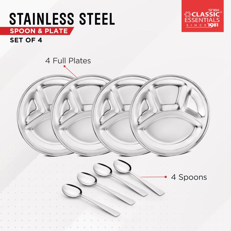 CLASSIC ESSENTIALS Stainless Steel Compartment Plate Bhojan Thali, Lunch/Dinner Plate - Image 3