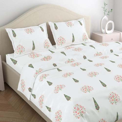 haus & kinder Bedsheet King Size 100% Pure Cotton Bed Sheet with 2 Pillow Covers, 186 TC 108X108 Inches Bedding Set, Soft Breathable Cozy Flat Sheet, Tree of Life - Image 1