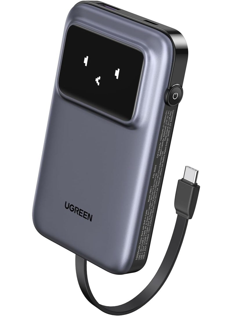 Ugreen Uno Power Bank with Built-in USB-C Cable 10,000mAh Portable Charger PD 30W Fast Charging Battery Pack with TFT Display for iPhone 16 Series/Galaxy S24/LG/Pixel/iPad/Airpods and More - Image 1