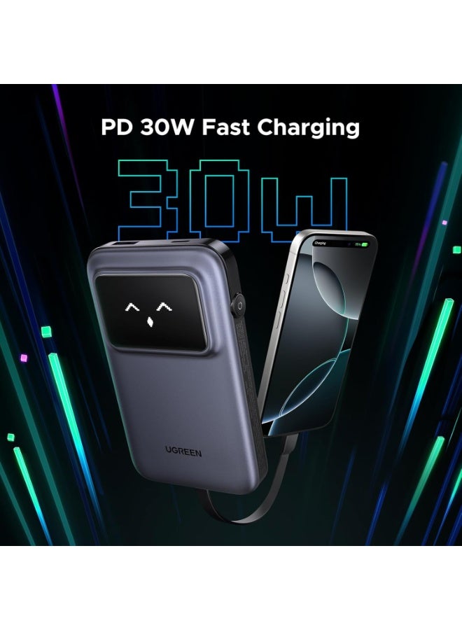 Ugreen Uno Power Bank with Built-in USB-C Cable 10,000mAh Portable Charger PD 30W Fast Charging Battery Pack with TFT Display for iPhone 16 Series/Galaxy S24/LG/Pixel/iPad/Airpods and More - Image 2