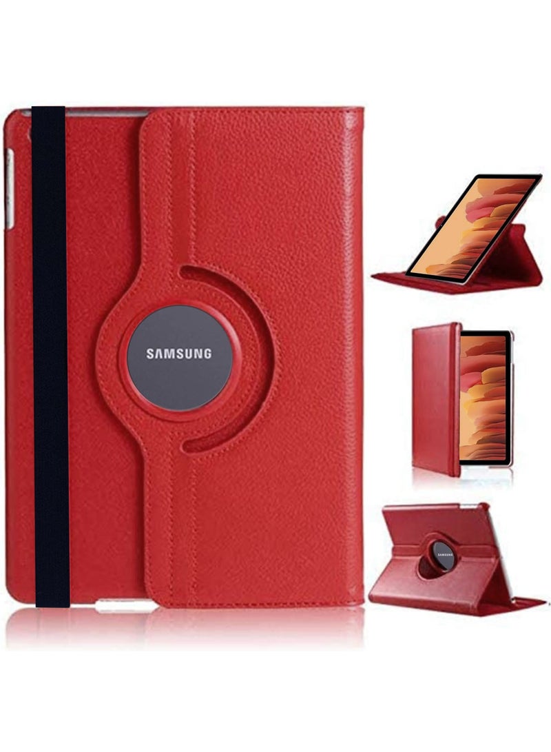 غطاء حماية لجهاز سامسونج جالاكسي تاب A7 10.4 2020 (SM-T500/T505/T507)، حامل ذكي قابل للدوران 360 درجة، غطاء جلدي قابل للطي مع زوايا عرض متعددة، خاصية التشغيل والإيقاف التلقائي (أحمر)