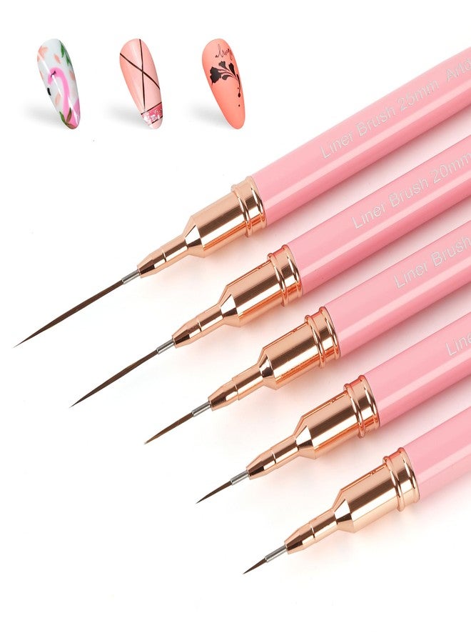 Artdone Metallic Nail Art Pens, Liner Brushes Set, 5PCS Pink Color Nail Tools For Long Lines, Thin Details, Fine Drawing, Liner Brush UV Gel Polish Painting Nail Design Sizes 5/8/12/20/25mm - Image 1