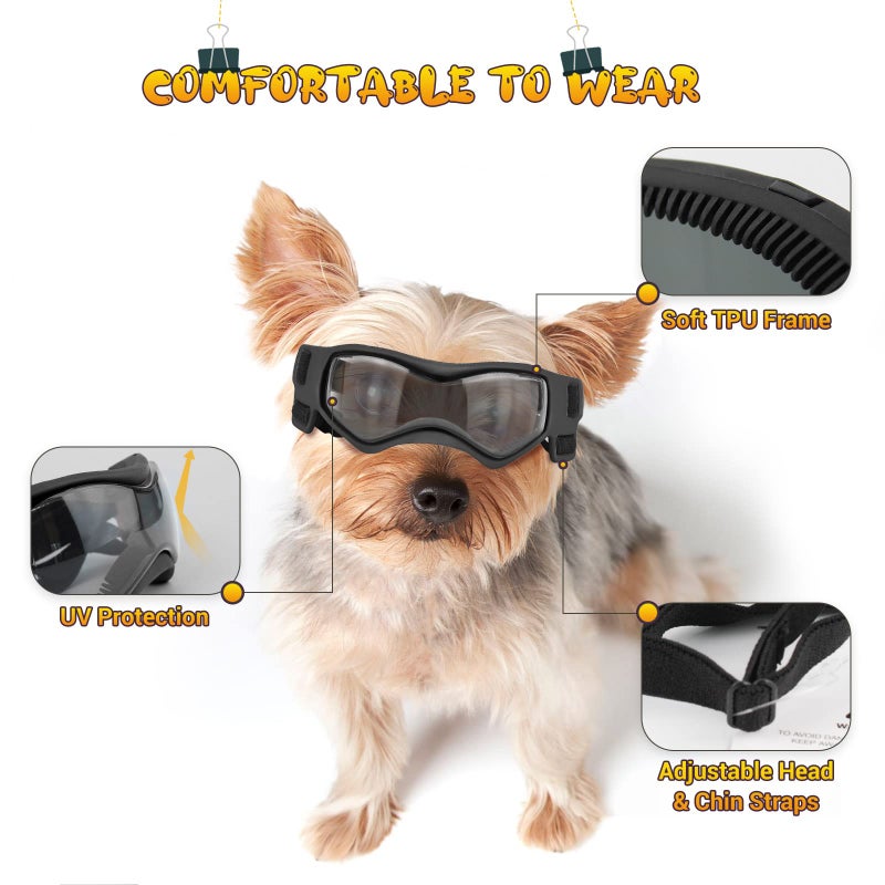 PETLESO Dog Goggles Small Breed, XS Dog Sunglasses Chihuahua Glasses Anti-UV Eyes Protection for XSmall Pets Tiny Dogs Cats, Black XS - Image 3