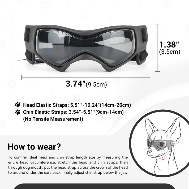 PETLESO Dog Goggles Small Breed, XS Dog Sunglasses Chihuahua Glasses Anti-UV Eyes Protection for XSmall Pets Tiny Dogs Cats, Black XS - Image 4