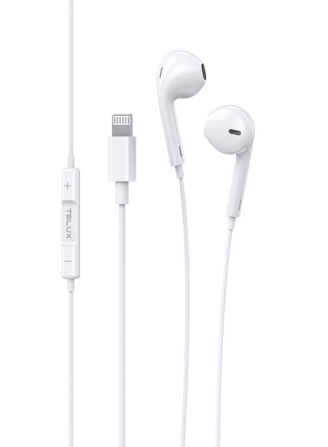 تيلكس سماعات أذن ستيريو ساوندلينك لايتنينج، سماعات أذن سلكية عالية الجهير مزودة بميكروفون، أدوات تحكم مدمجة، ملاءمة مريحة، مشغلات ديناميكية 14 مم، كابل متين 1.2 متر - أبيض - Image 1