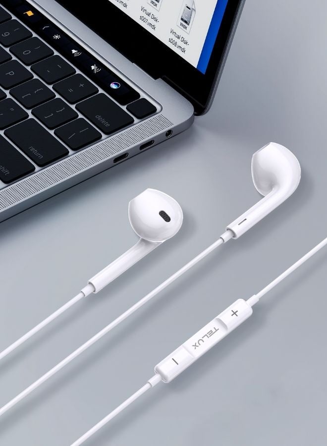 تيلكس سماعات أذن ستيريو ساوندلينك لايتنينج، سماعات أذن سلكية عالية الجهير مزودة بميكروفون، أدوات تحكم مدمجة، ملاءمة مريحة، مشغلات ديناميكية 14 مم، كابل متين 1.2 متر - أبيض - Image 3