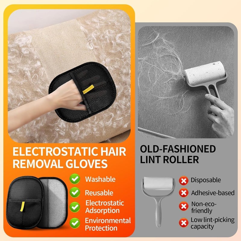 CILVEEC Pet Hair Remover Pet Hair Remover Electrostatic Gloves, Reusable Grooming Gloves for Dogs&Cats, Upgraded Pet Hair Removal Tool, Pet Hair Brush for Furniture/Carpet/Clothing (2 Pack Black) - Image 5