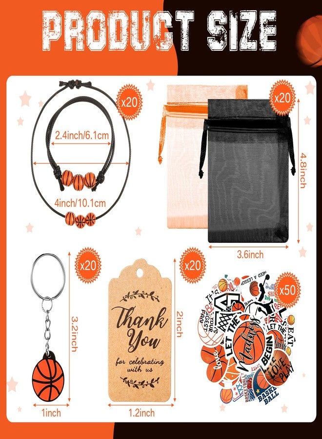 Kenning Basketball Soccer Party Favor Set Gift Bulk Charm Bracelets Keychains Sticker Organza Bags Thank You Tags for Team Party Supplies Boy Girl Classroom Reward Decoration(Basketball) - Image 3