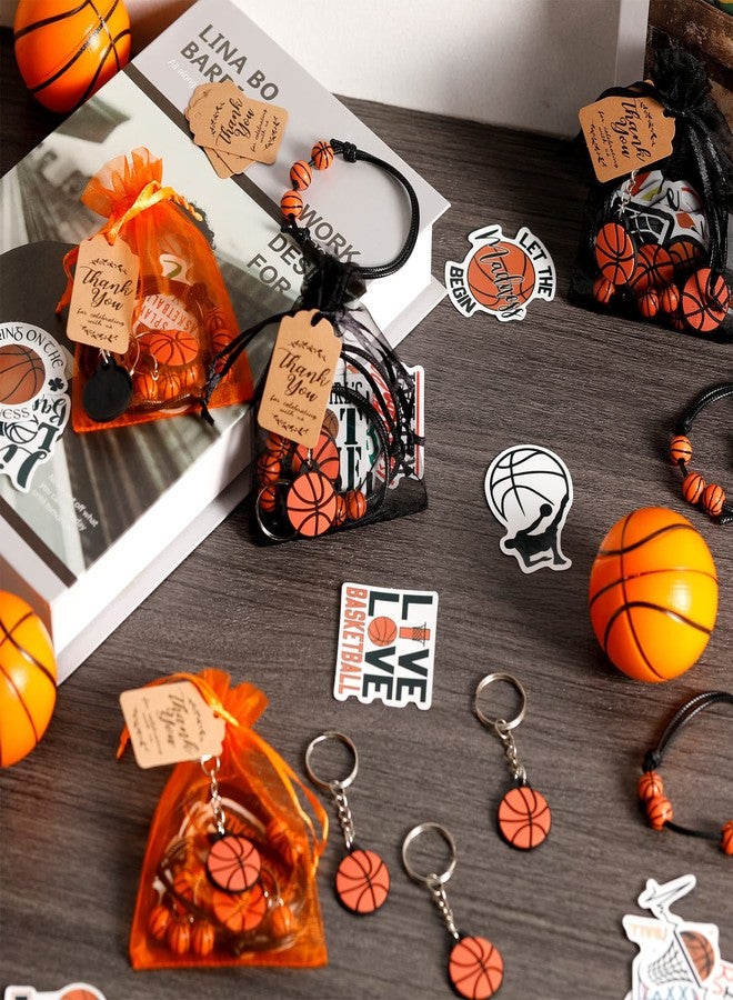 Kenning Basketball Soccer Party Favor Set Gift Bulk Charm Bracelets Keychains Sticker Organza Bags Thank You Tags for Team Party Supplies Boy Girl Classroom Reward Decoration(Basketball) - Image 2