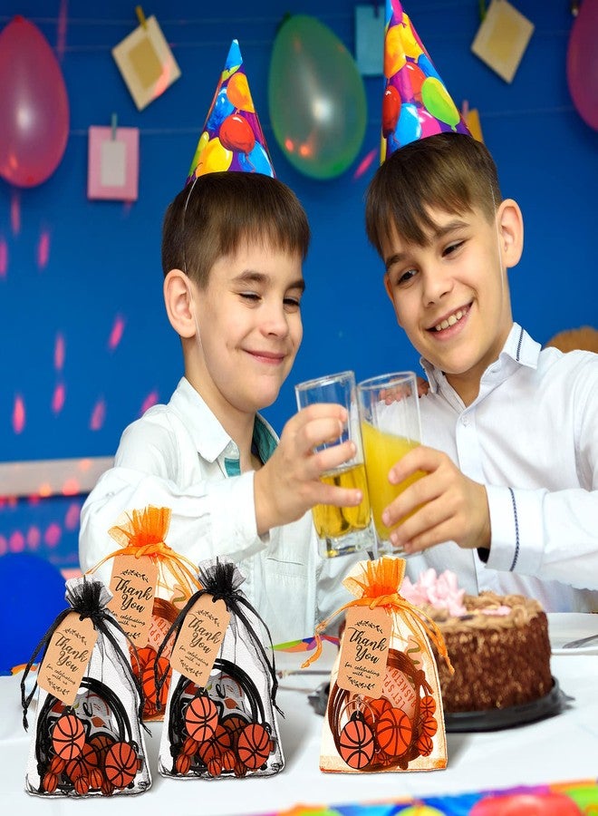 Kenning Basketball Soccer Party Favor Set Gift Bulk Charm Bracelets Keychains Sticker Organza Bags Thank You Tags for Team Party Supplies Boy Girl Classroom Reward Decoration(Basketball) - Image 4