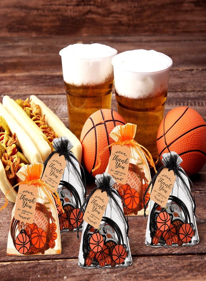 Kenning Basketball Soccer Party Favor Set Gift Bulk Charm Bracelets Keychains Sticker Organza Bags Thank You Tags for Team Party Supplies Boy Girl Classroom Reward Decoration(Basketball) - Image 5