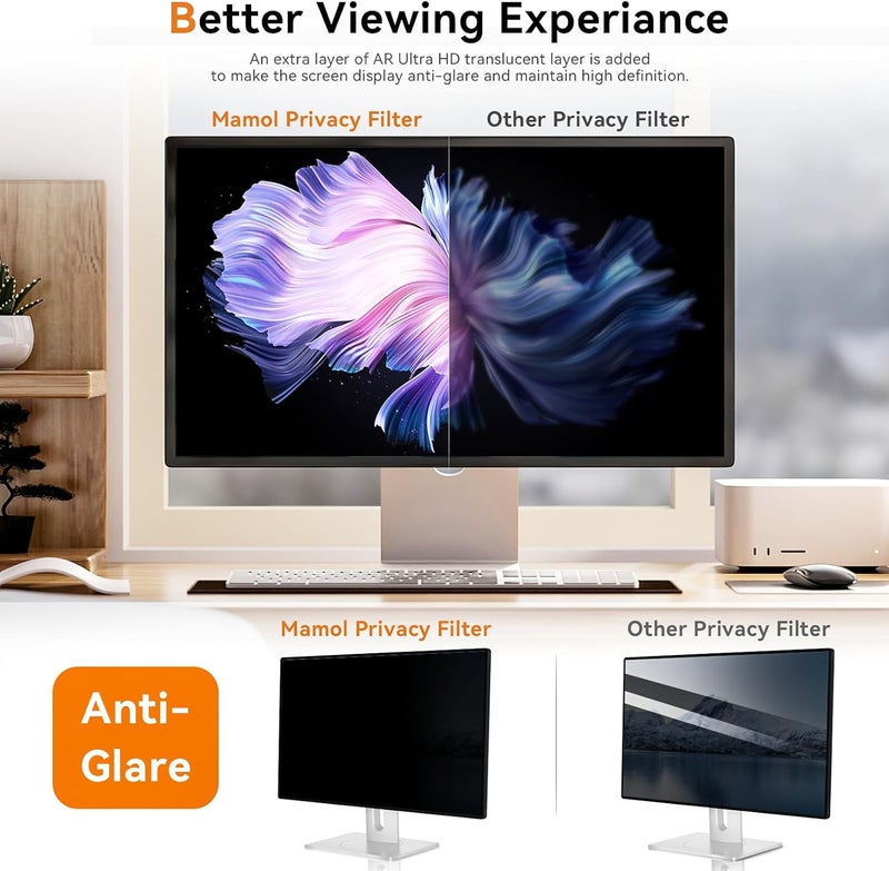 Mamol [2 Pack] 28 Inch Computer Privacy Screen for 16:9 Aspect Ratio Widescreen Monitor, Eye Protection Anti Glare Blue Light Computer Monitor Privacy Filter, Removable Anti-Scratch 28in Protector Film - Image 5